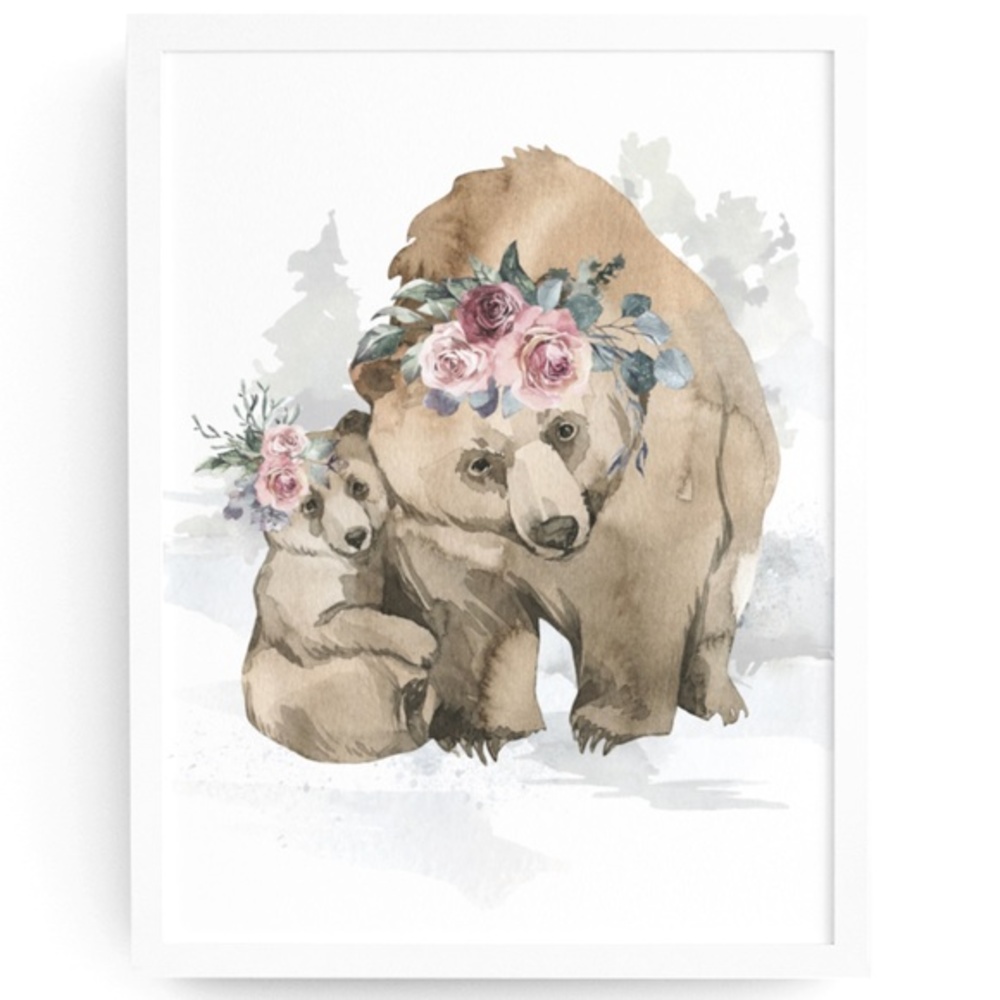 Watercolor Mama and Baby Bear Portrait Wall Art Illustration Print Unframed - Picture 2 of 11